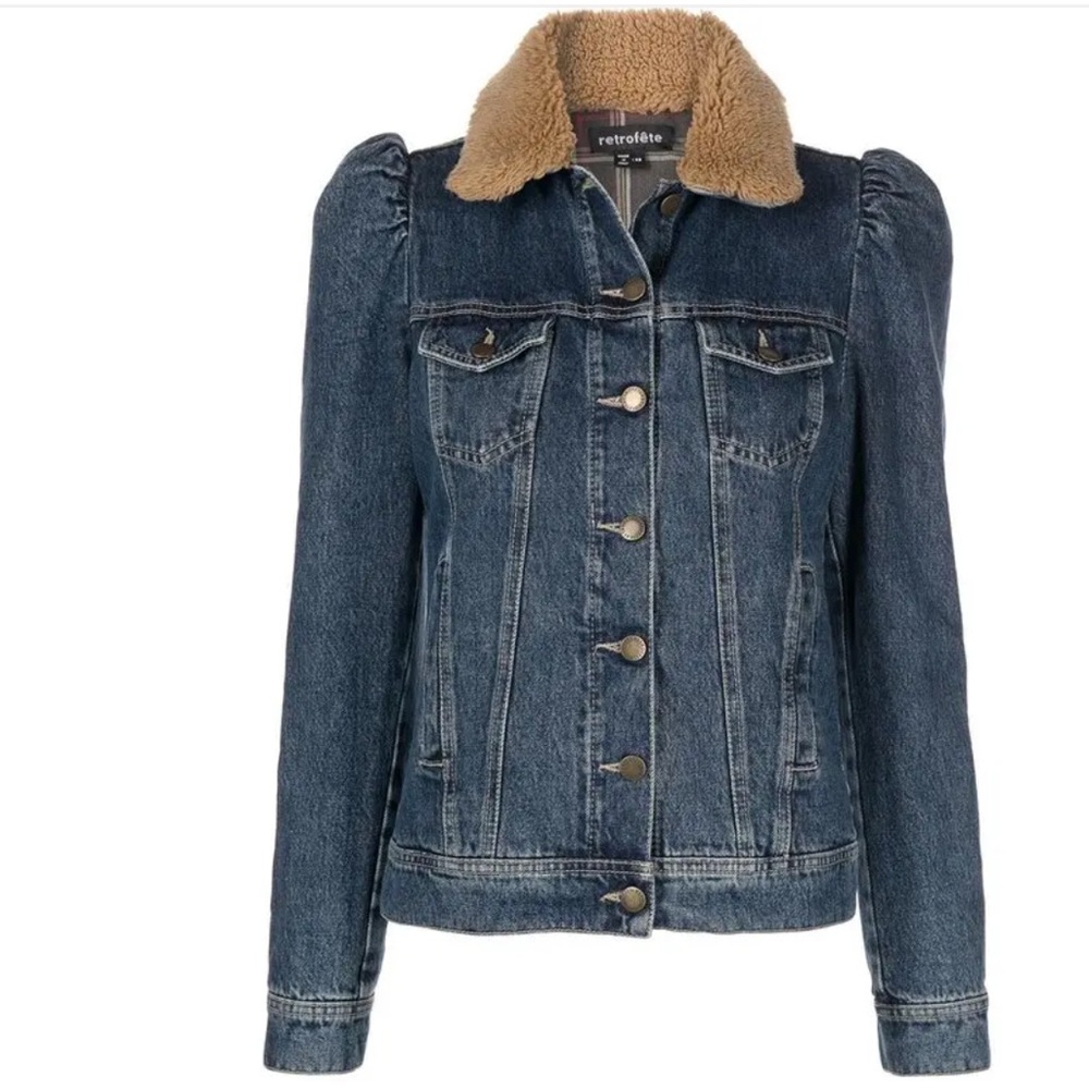 Retrofete Edna Shearling Collar Denim Jacket XS NWOT